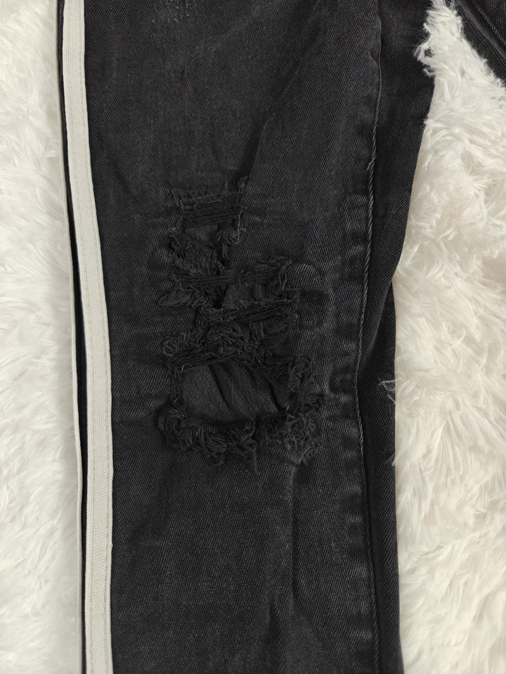 Mens Rue21 Premium Skinny Black Distressed Jeans White Stripe 30x32