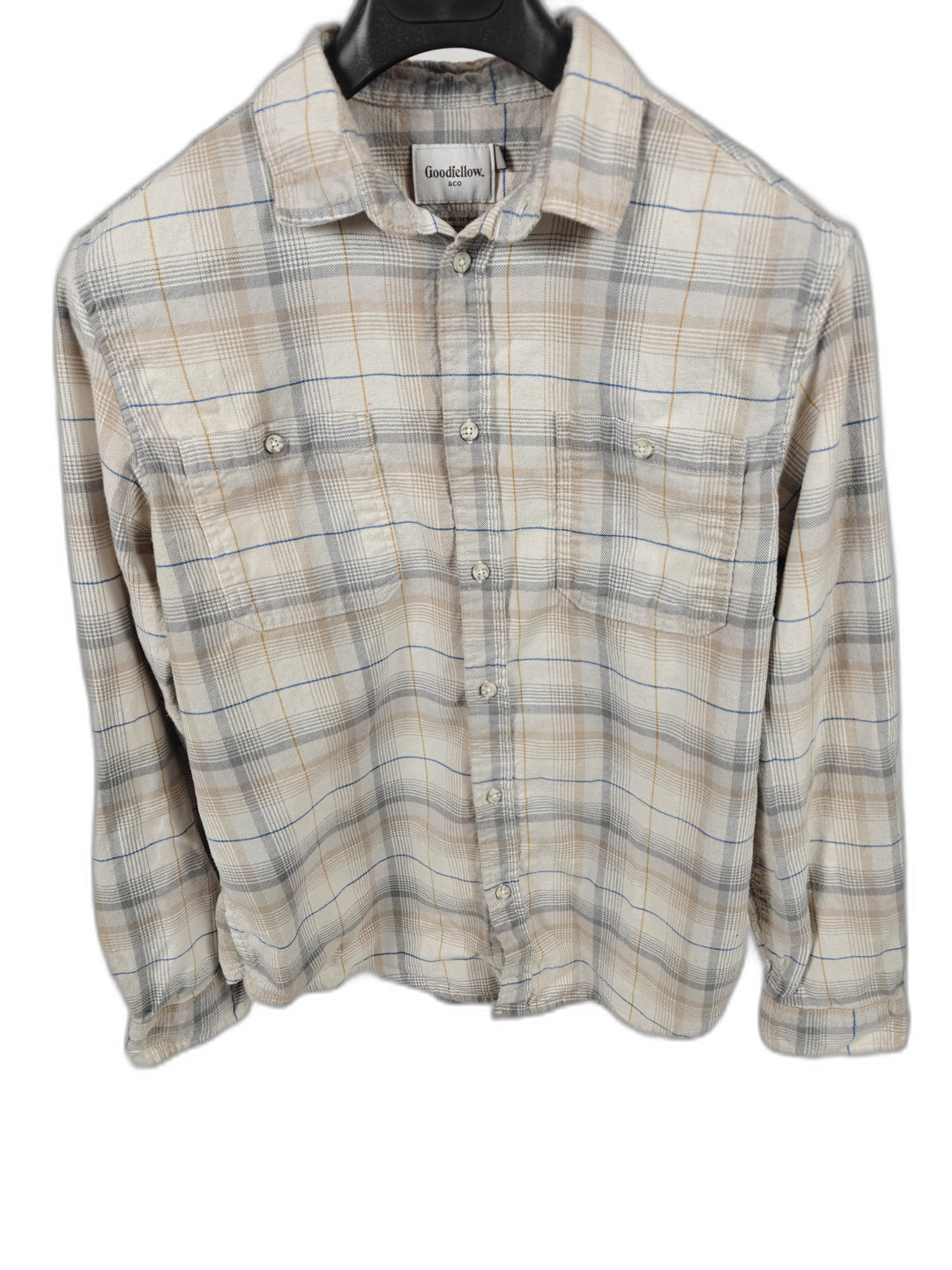 Mens Goodfellow &amp; Co Flannel Shirt Cream Plaid Standard Fit