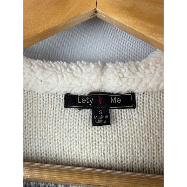 Lety & Me Womens Hooded Cardigan Sweater Size S Acrylic & Polyester Made In China Beige & Gray Stripe Pattern