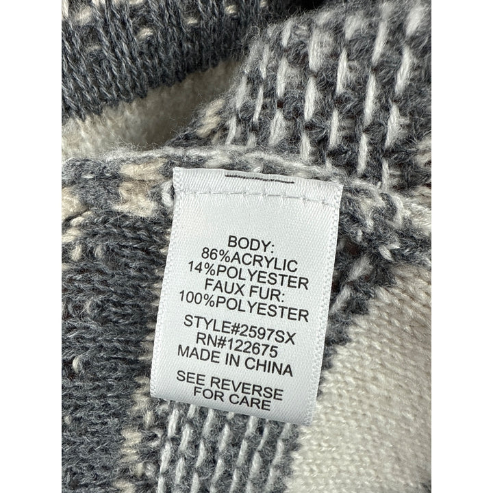 Lety & Me Womens Hooded Cardigan Sweater Size S Acrylic & Polyester Made In China Beige & Gray Stripe Pattern