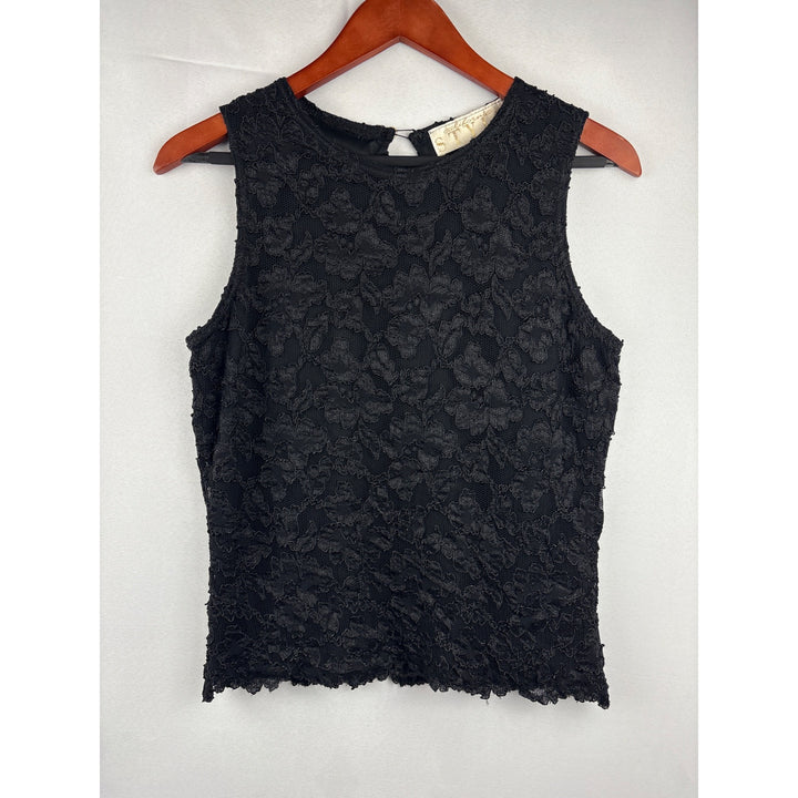 California Style Black Lace Sleeveless Top Large Nylon Made In USA