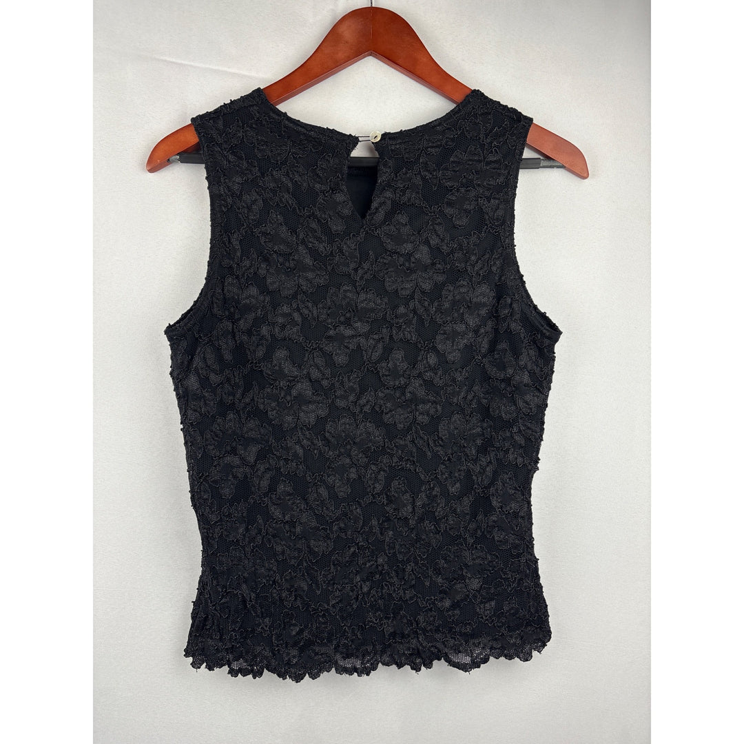 California Style Black Lace Sleeveless Top Large Nylon Made In USA