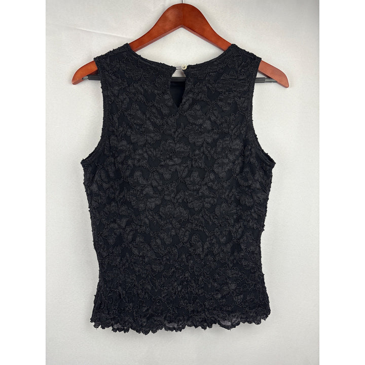 California Style Black Lace Sleeveless Top Large Nylon Made In USA