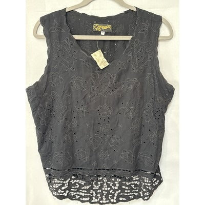 Women’s Dancing Gecko Black Embroidered Tank Top Sz XL