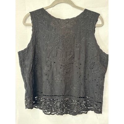 Women’s Dancing Gecko Black Embroidered Tank Top Sz XL