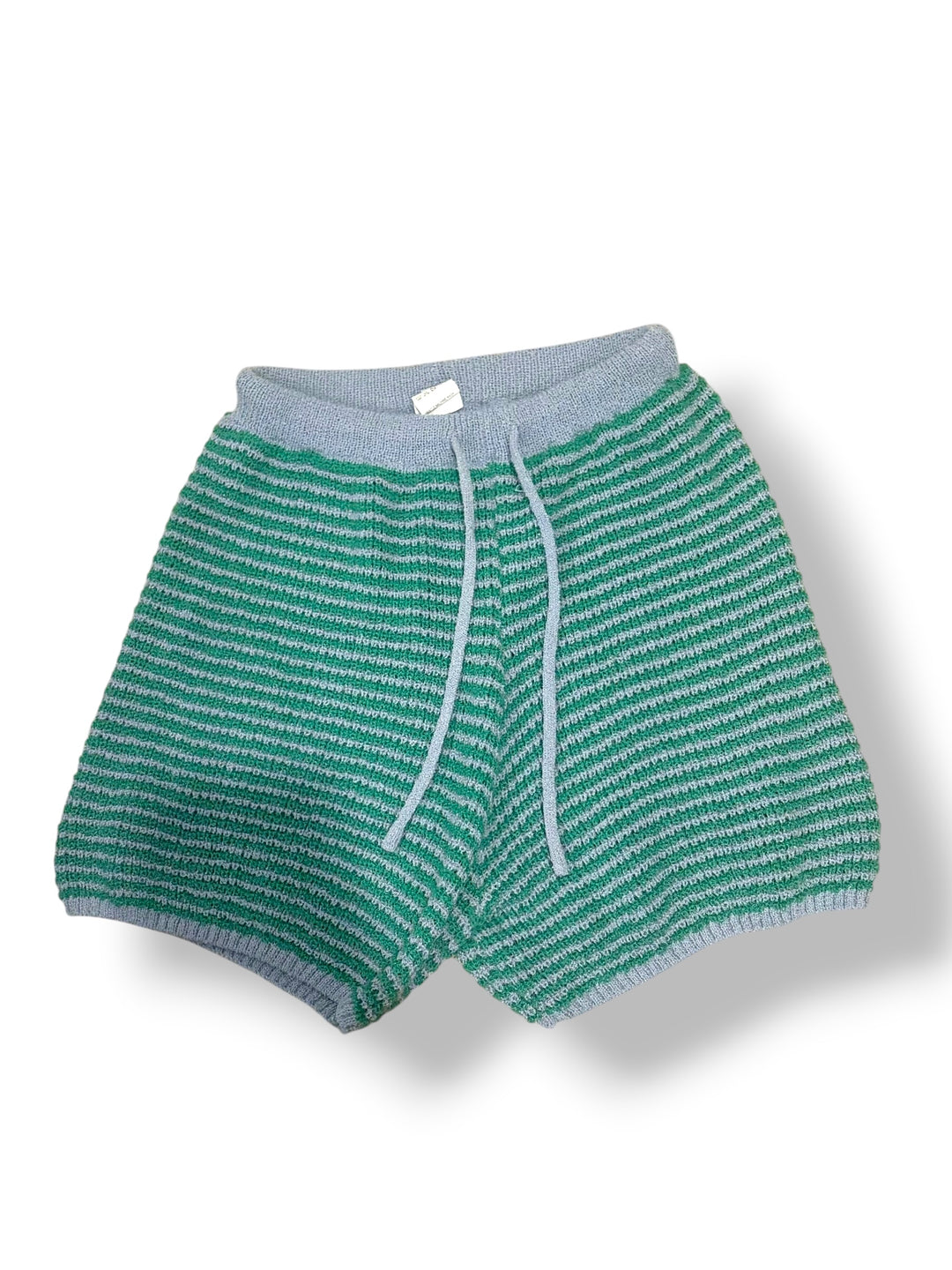 Zara Green Gray Striped Knit Drawstring Shorts Size Large Lounge Coastal