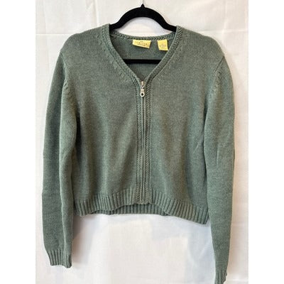 Limited America XL Sage Green Cotton/Polyester Knit Zip-Up Cardigan Sweater