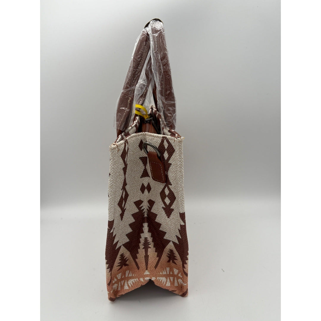 Women’s Wrangler White, Brown, &amp; Orange Patterned Handbag w/ Leather Details