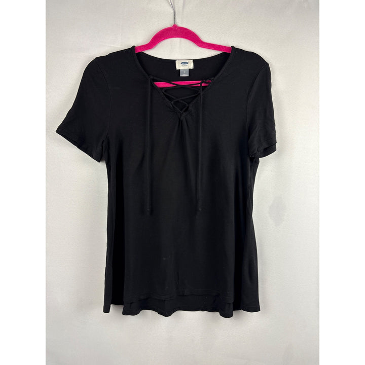 Old Navy Black Short Sleeve Top With Crisscross Detail - Medium