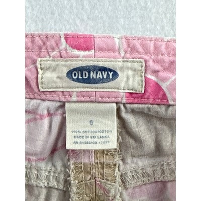 Women’s Old Navy Cotton Beige & Pink Flower Shorts Sz 0