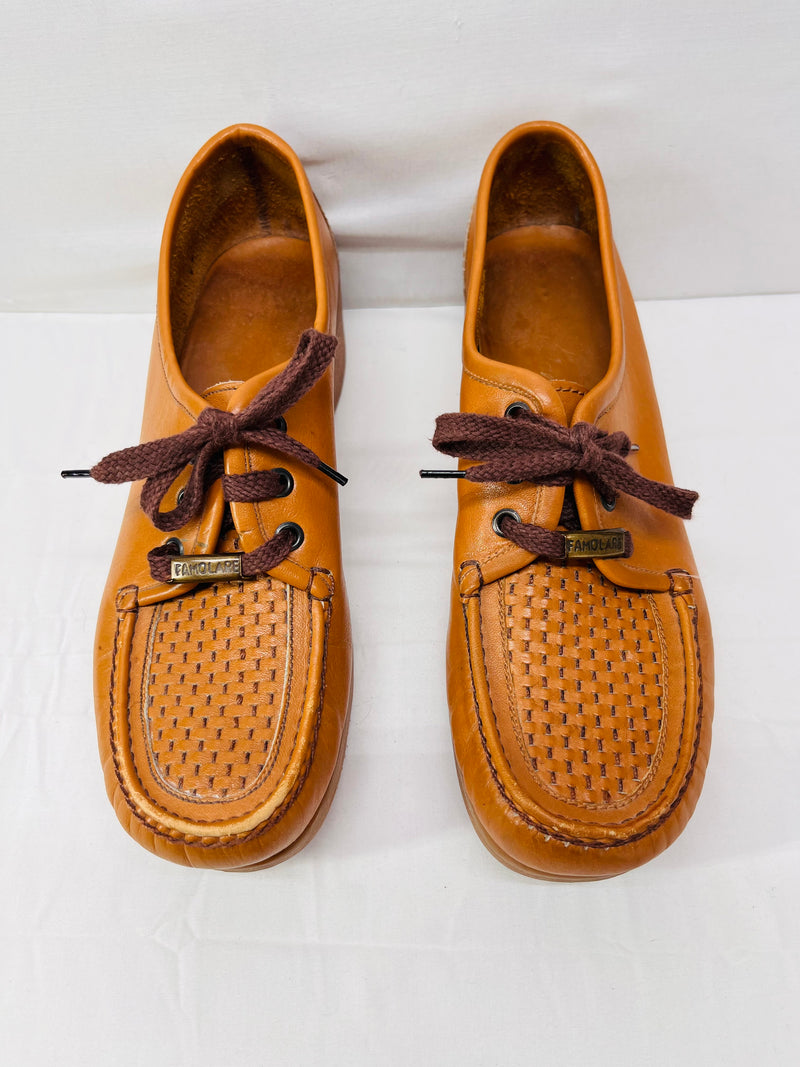 Vintage 1970s Famolare Platform Wedge Shoes Women's Size 9 Leather Wavy Sole Italy