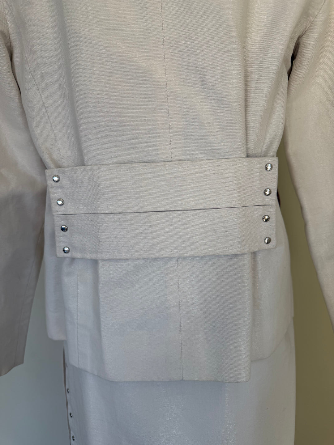 Louis Vuitton Paris Ivory Cotton Linen Skirt Suit Set Made in France Size 38