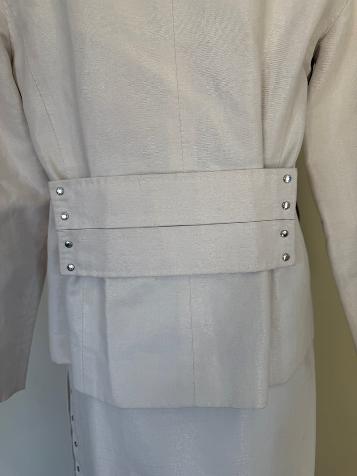 Louis Vuitton Paris Ivory Cotton Linen Skirt Suit Set Made in France Size 38