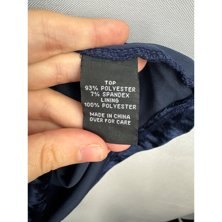 Women’s A.Byer Size 2X Dark Blue Velvet V-Neck Sleeveless Blouse with Keyhole Opening