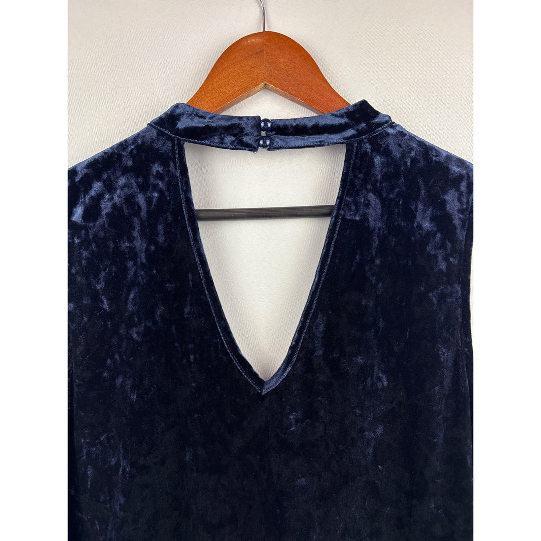 Women’s A.Byer Size 2X Dark Blue Velvet V-Neck Sleeveless Blouse with Keyhole Opening