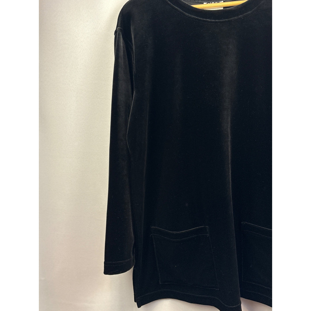 Clio Womens Medium Black Velvet Long Sleeve Top With Pockets