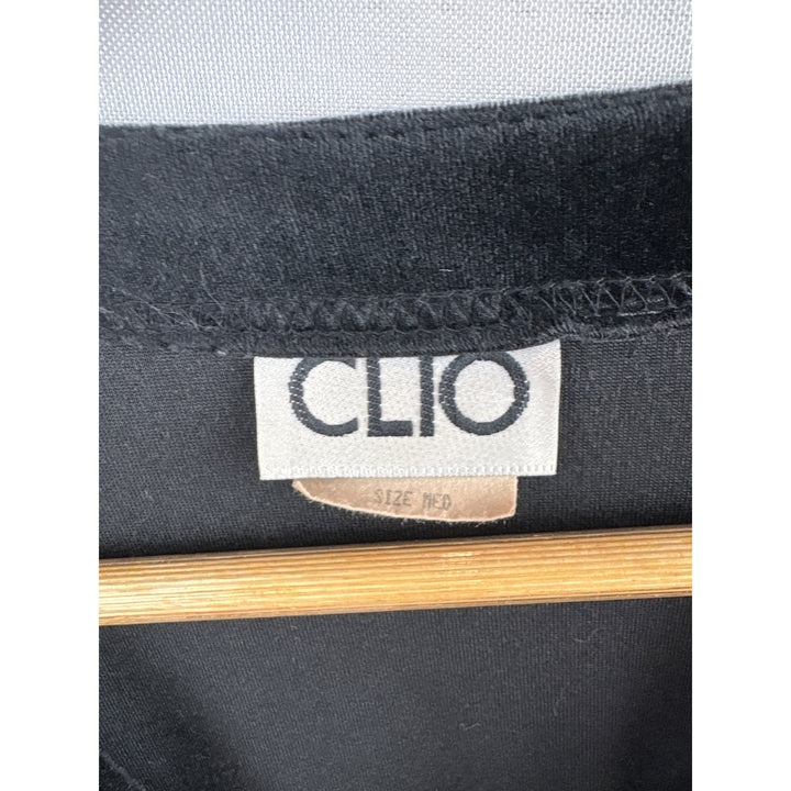 Clio Womens Medium Black Velvet Long Sleeve Top With Pockets