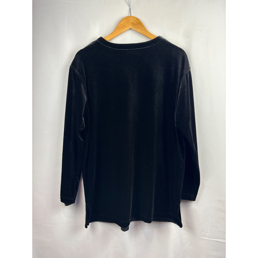 Clio Womens Medium Black Velvet Long Sleeve Top With Pockets