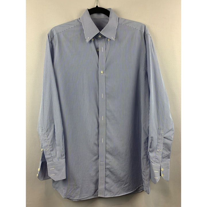 The Bespoke Clothier Mens Striped Button-Up Dress Shirt Size L Blue