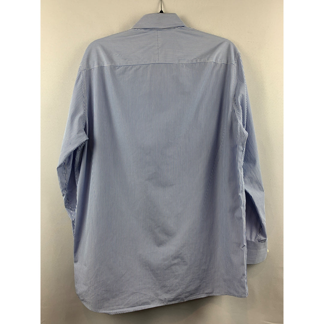 The Bespoke Clothier Mens Striped Button-Up Dress Shirt Size L Blue