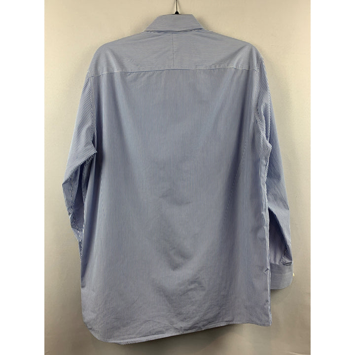 The Bespoke Clothier Mens Striped Button-Up Dress Shirt Size L Blue