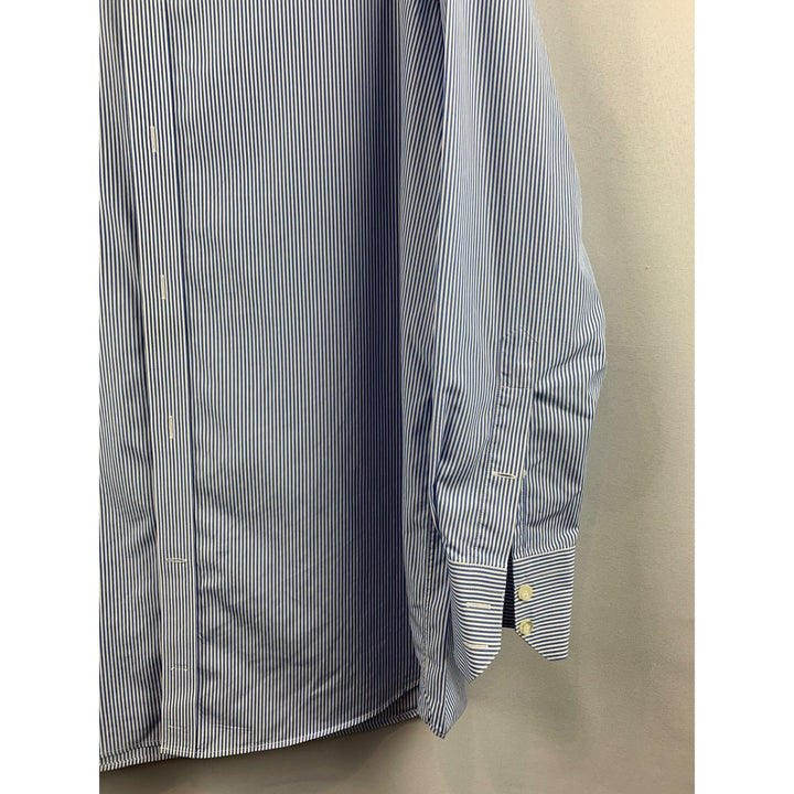 The Bespoke Clothier Mens Striped Button-Up Dress Shirt Size L Blue