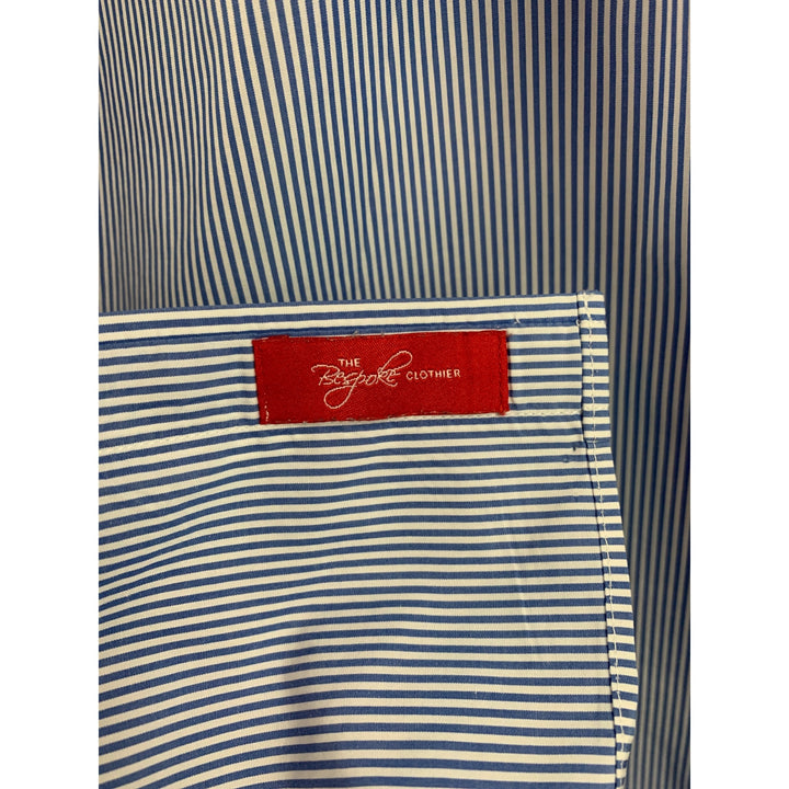 The Bespoke Clothier Mens Striped Button-Up Dress Shirt Size L Blue