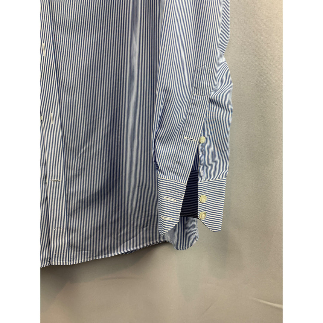 The Bespoke Clothier Mens Striped Button-Up Dress Shirt Size L Blue
