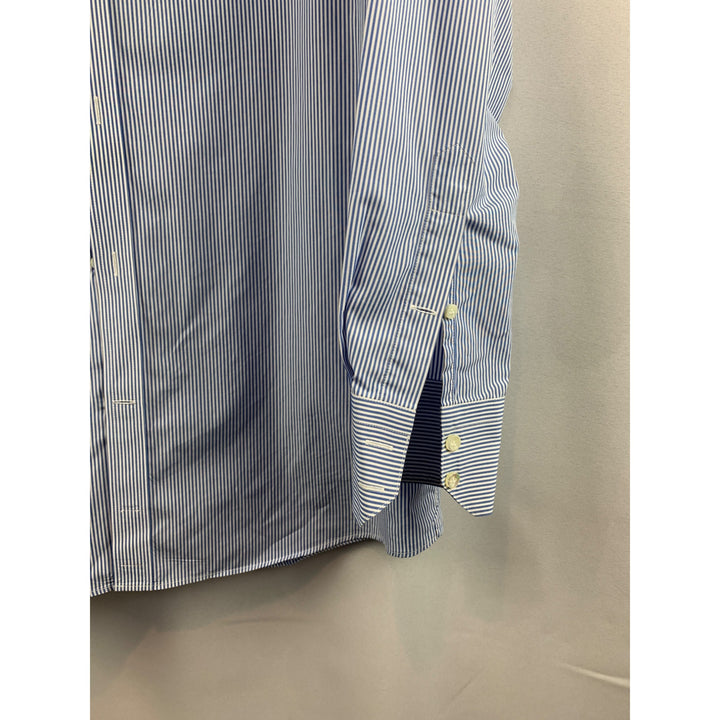 The Bespoke Clothier Mens Striped Button-Up Dress Shirt Size L Blue