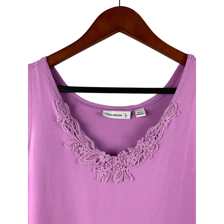 Susan Graver Womens Lavender Tank Top With Lace Trim Size L