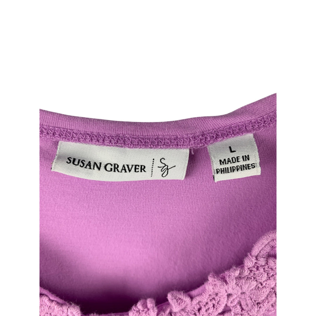 Susan Graver Womens Lavender Tank Top With Lace Trim Size L