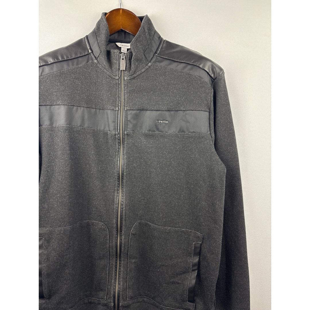 Men’s Calvin Klein Large Charcoal Gray Jacket w/ Leather Accents