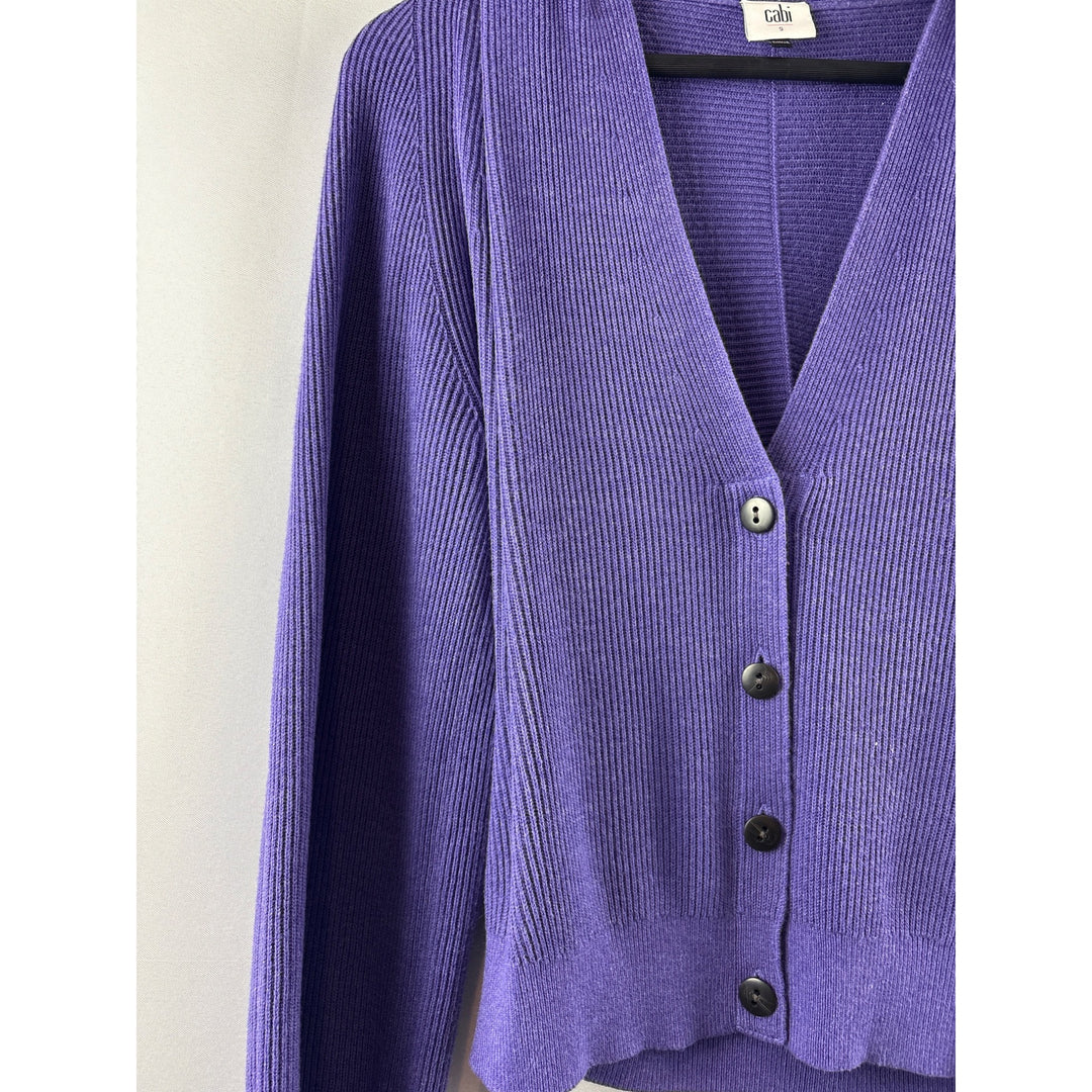 Cabi Purple Button-Up Ribbed Cardigan Sweater S