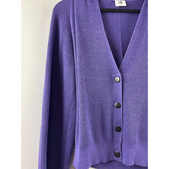 Cabi Purple Button-Up Ribbed Cardigan Sweater S