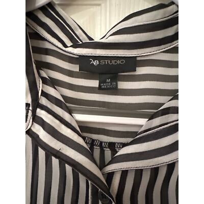 AB Studio Women's Black and White Striped Blouse Sz Med