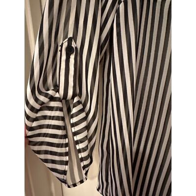AB Studio Women's Black and White Striped Blouse Sz Med