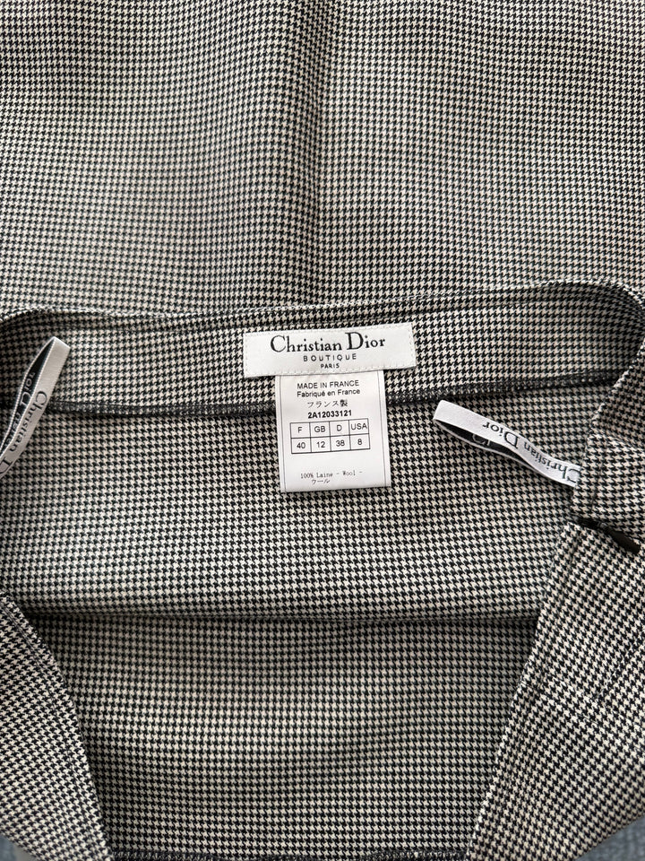 John Galliano Era Christian Dior Boutique Wool Houndstooth Pleated Buckle Mini Skirt FR40