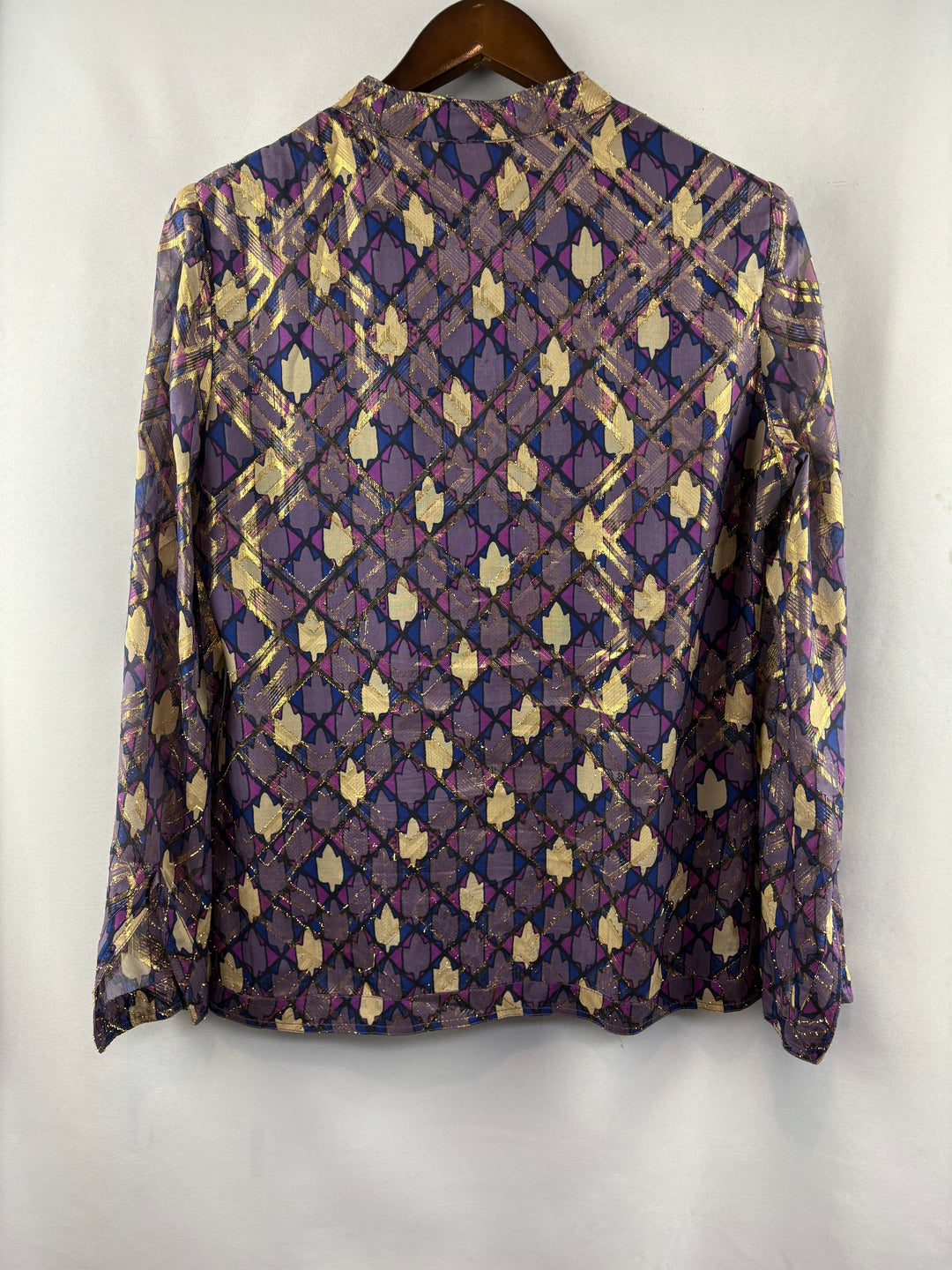 Women’s Tory Burch Size 8 Metallic Multicolor Pattern Blouse