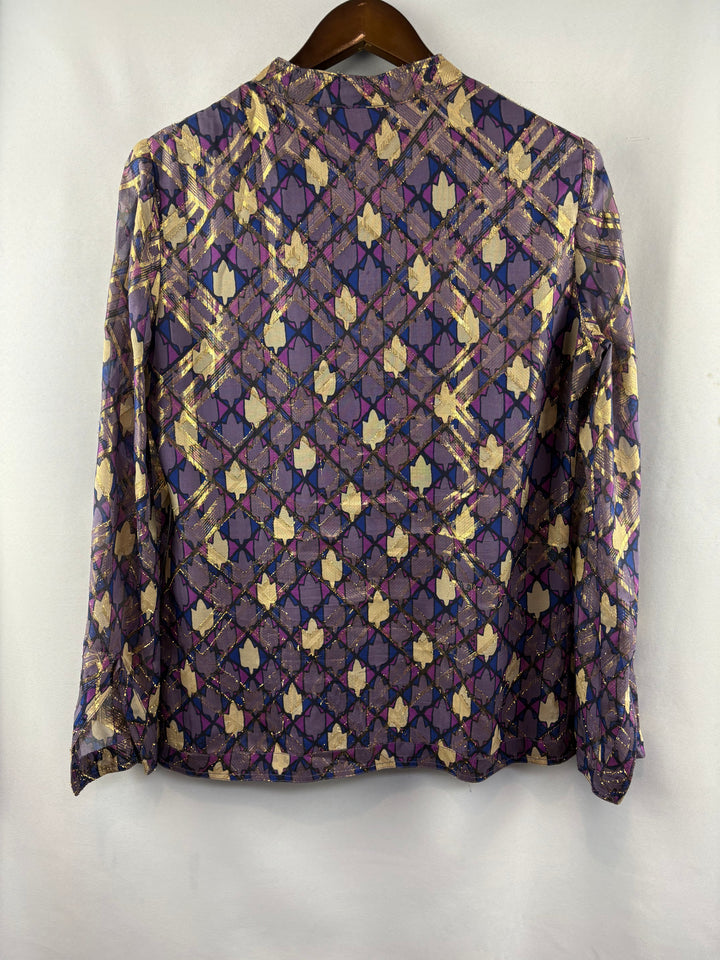 Women’s Tory Burch Size 8 Metallic Multicolor Pattern Blouse