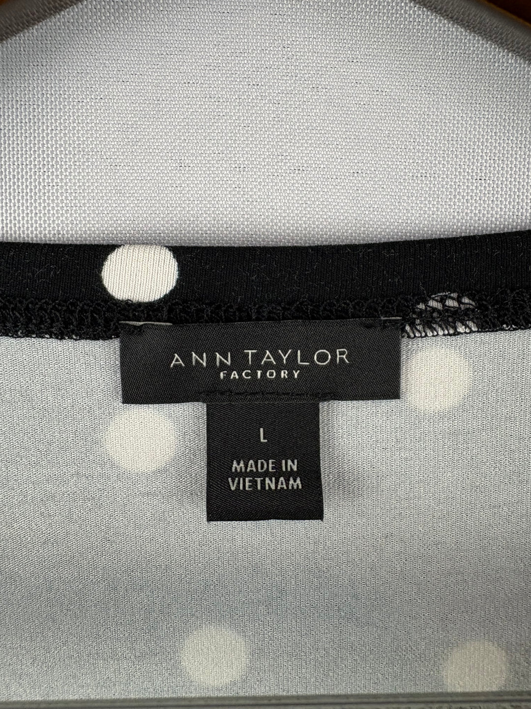 Women’s Ann Taylor Factory Large Black w/ White Polka Dot Blouse