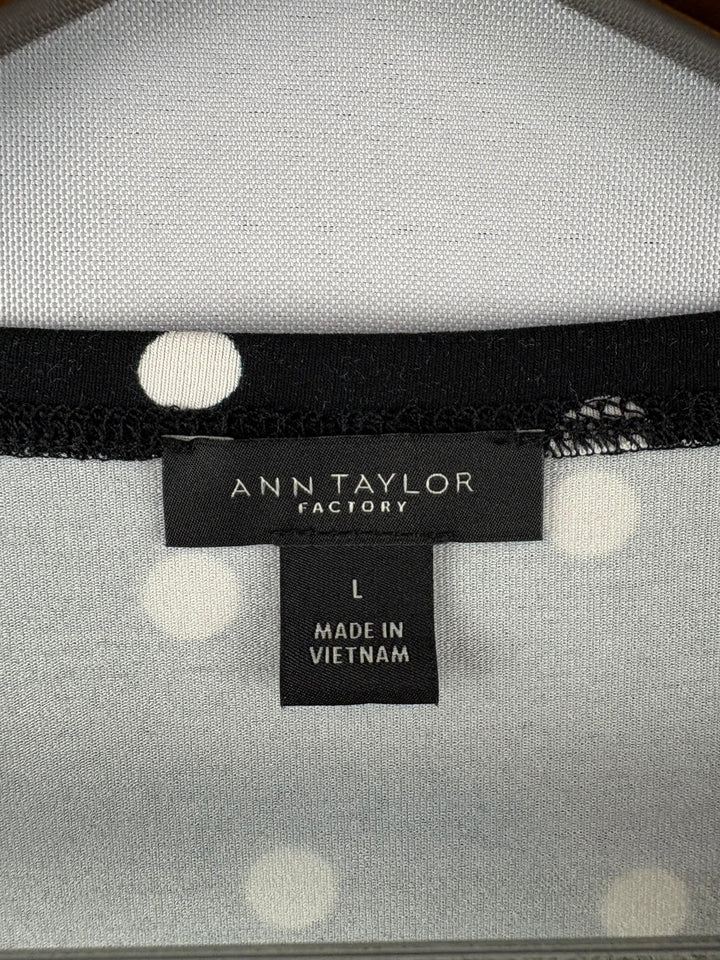Women’s Ann Taylor Factory Large Black w/ White Polka Dot Blouse