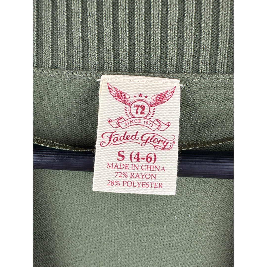 Faded Glory Womens Open-Front Green Cardigan Sweater S Rayon/Polyester