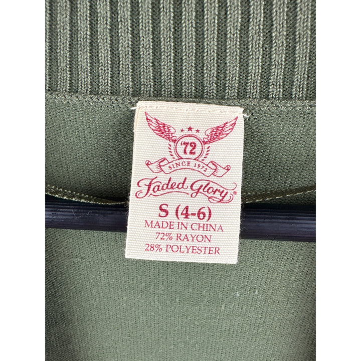 Faded Glory Womens Open-Front Green Cardigan Sweater S Rayon/Polyester
