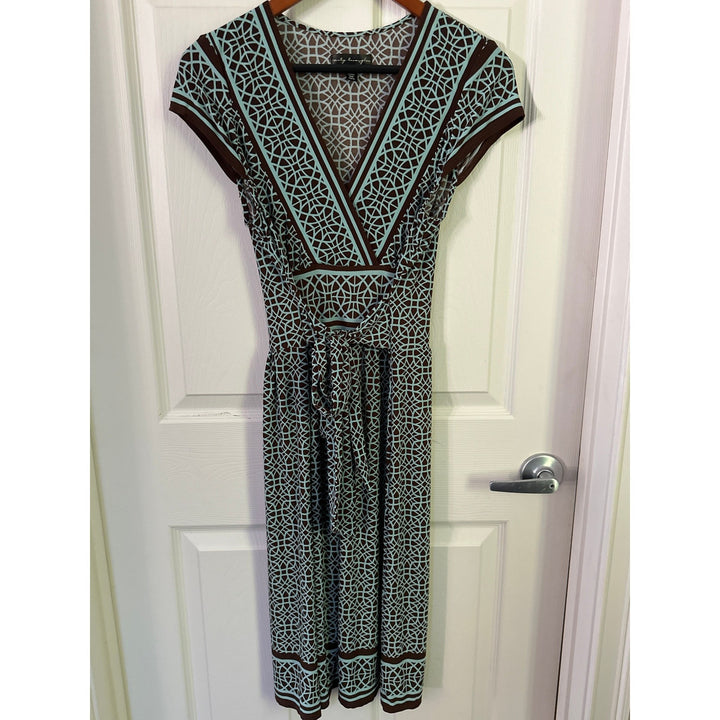 City Triangles Womens Geometric Print Tie Waist Midi Dress L