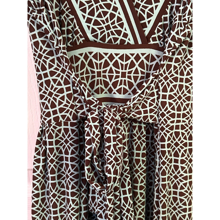 City Triangles Womens Geometric Print Tie Waist Midi Dress L