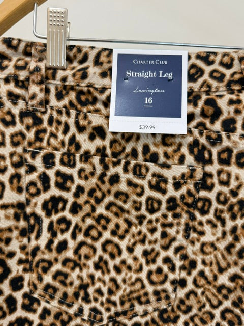 Charter Club Lexington Straight Cheetah Pant Sz16 NWT