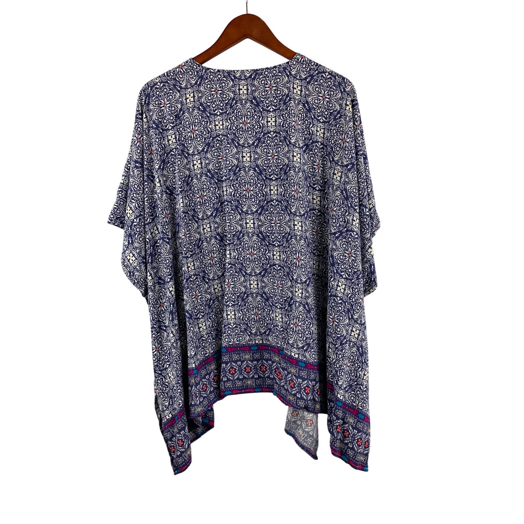 Torrid Womens Kimono Cardigan 2/3 Boho Chic Rayon Blue & White Floral Pattern