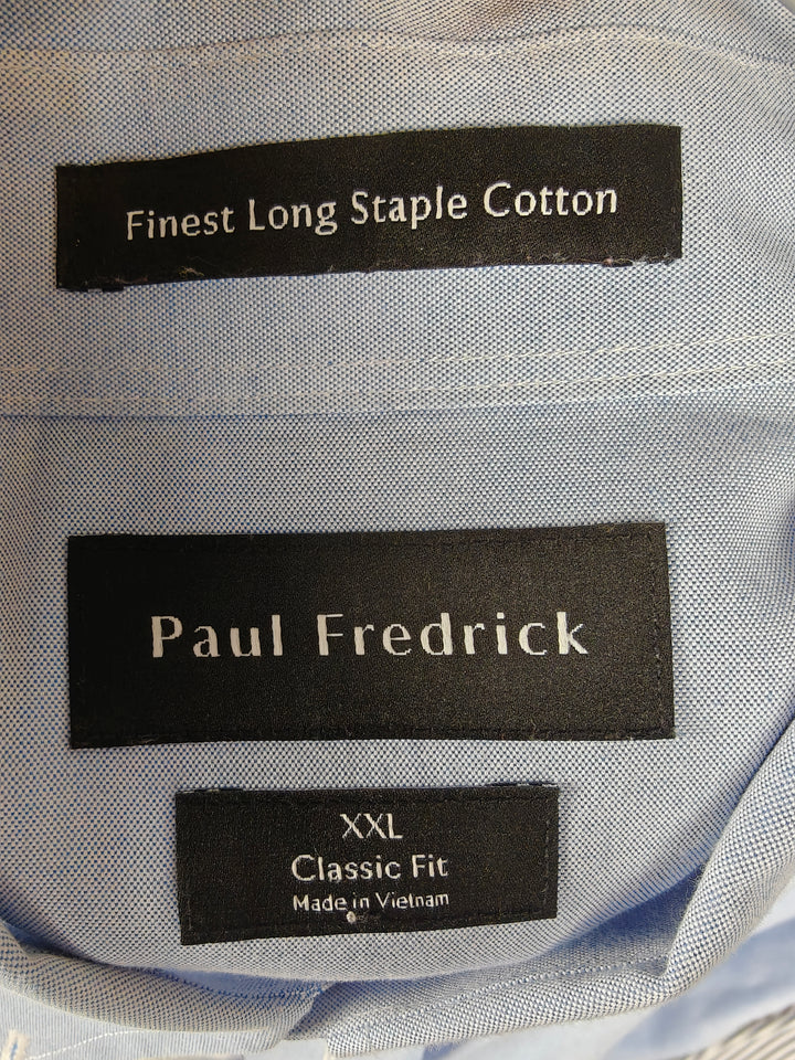 Paul Fredrick Men's XXL Classic Fit Blue Colorblock Button Down Dress Shirt Long Sleeve Cotton