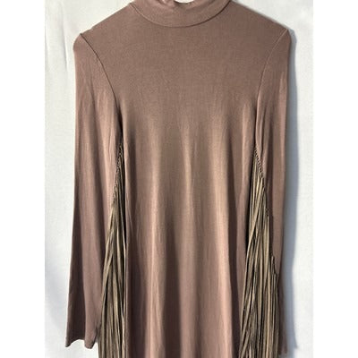 Hot and Delicious Long Brown Dress With Suede fringe on arms and back size L