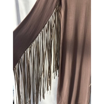 Hot and Delicious Long Brown Dress With Suede fringe on arms and back size L